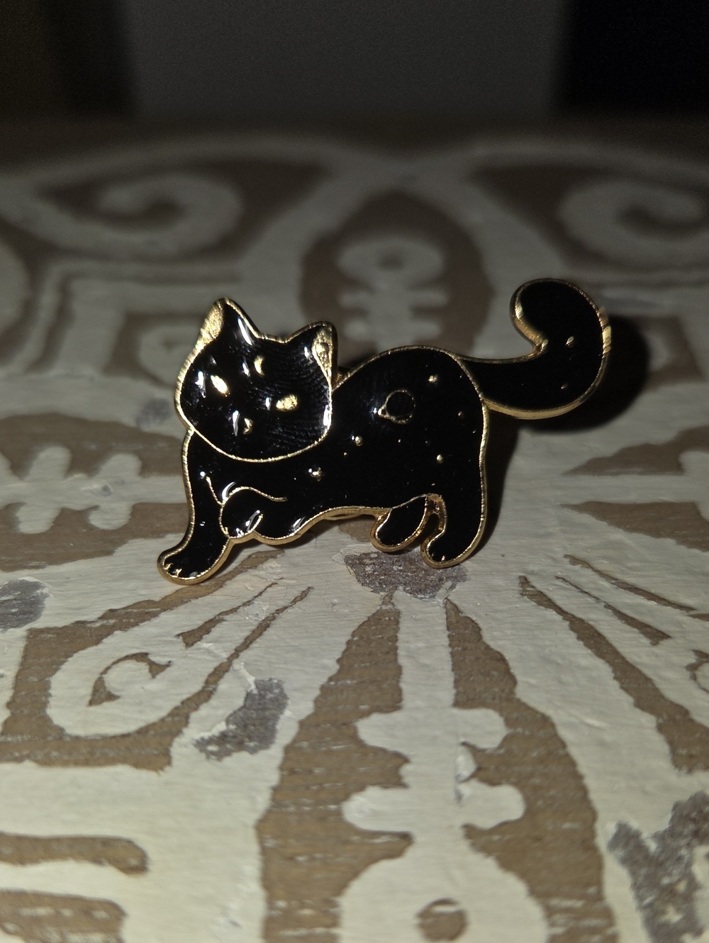 Black Cat Enamel Pin - Gold Trim